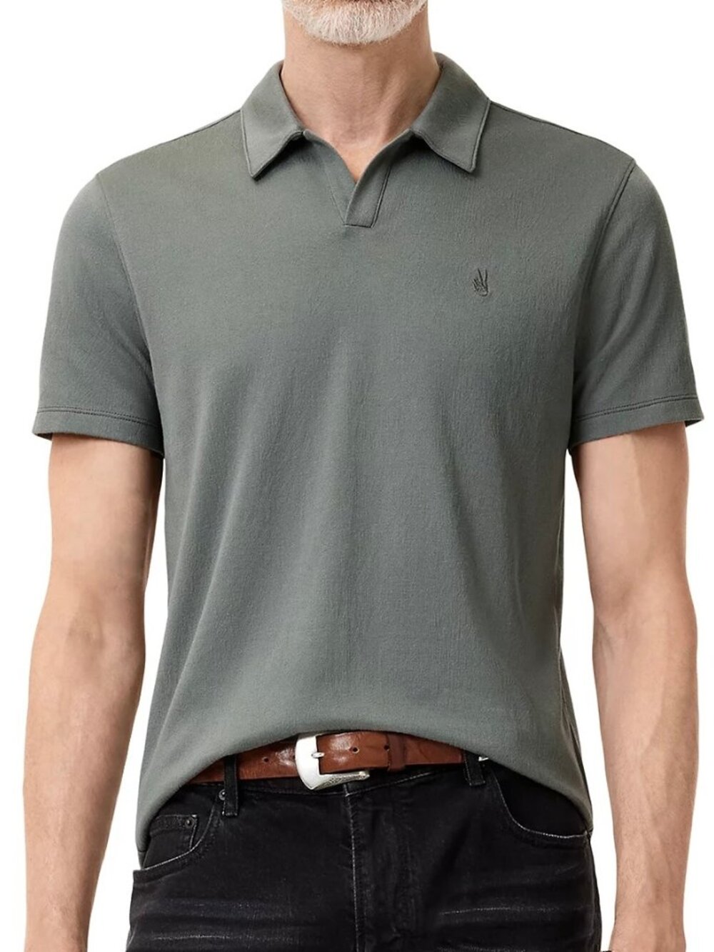 John Varvatos Mens Size L Flat Grey Peace Jacquard Open Placket Polo NWT 148